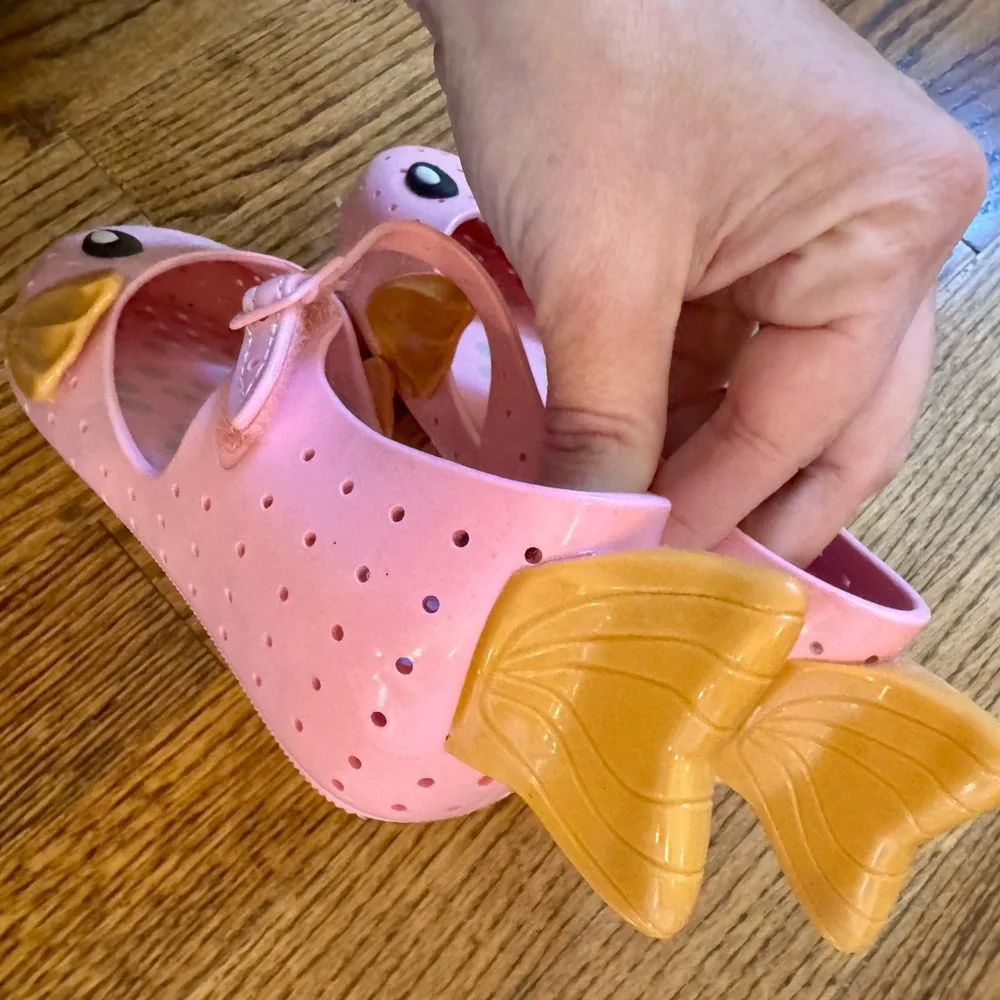 Mini Melissa Pink Mermaid Water Shoes with Gold Shell Accents